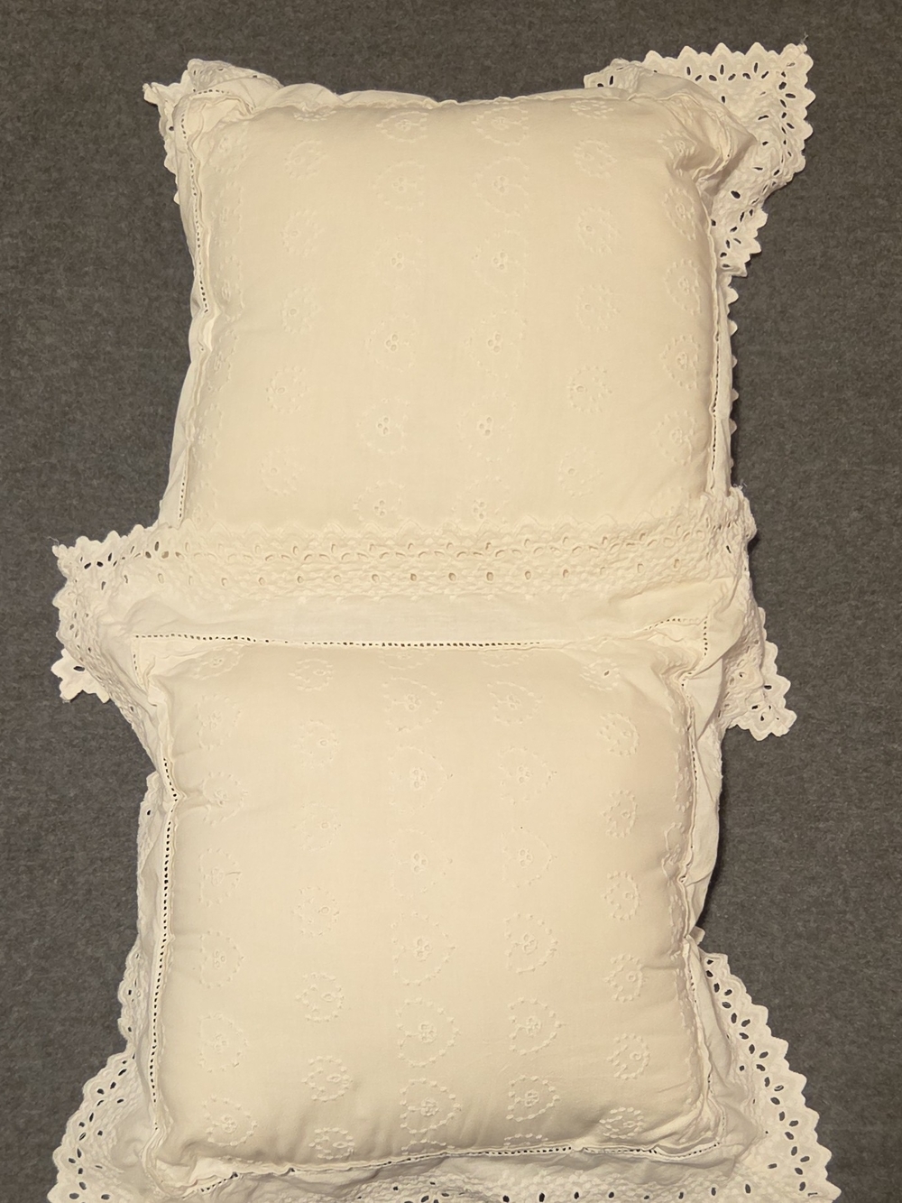 Croscill Home White Floral Embroidered Lace Square Pillows Set of 2 12x12